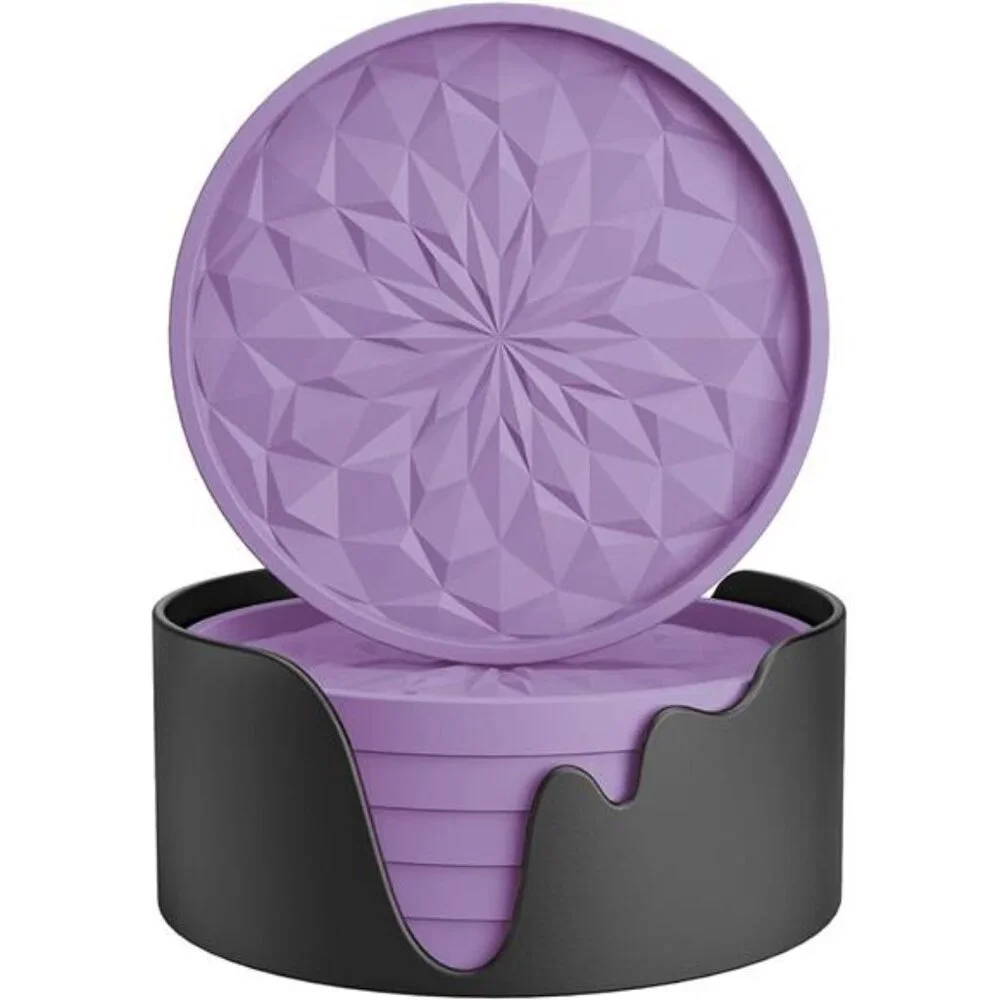 Silicone Coasters with Holder,[6 Pack] Drinking Coasters-Cup Mat for Hot or Cold